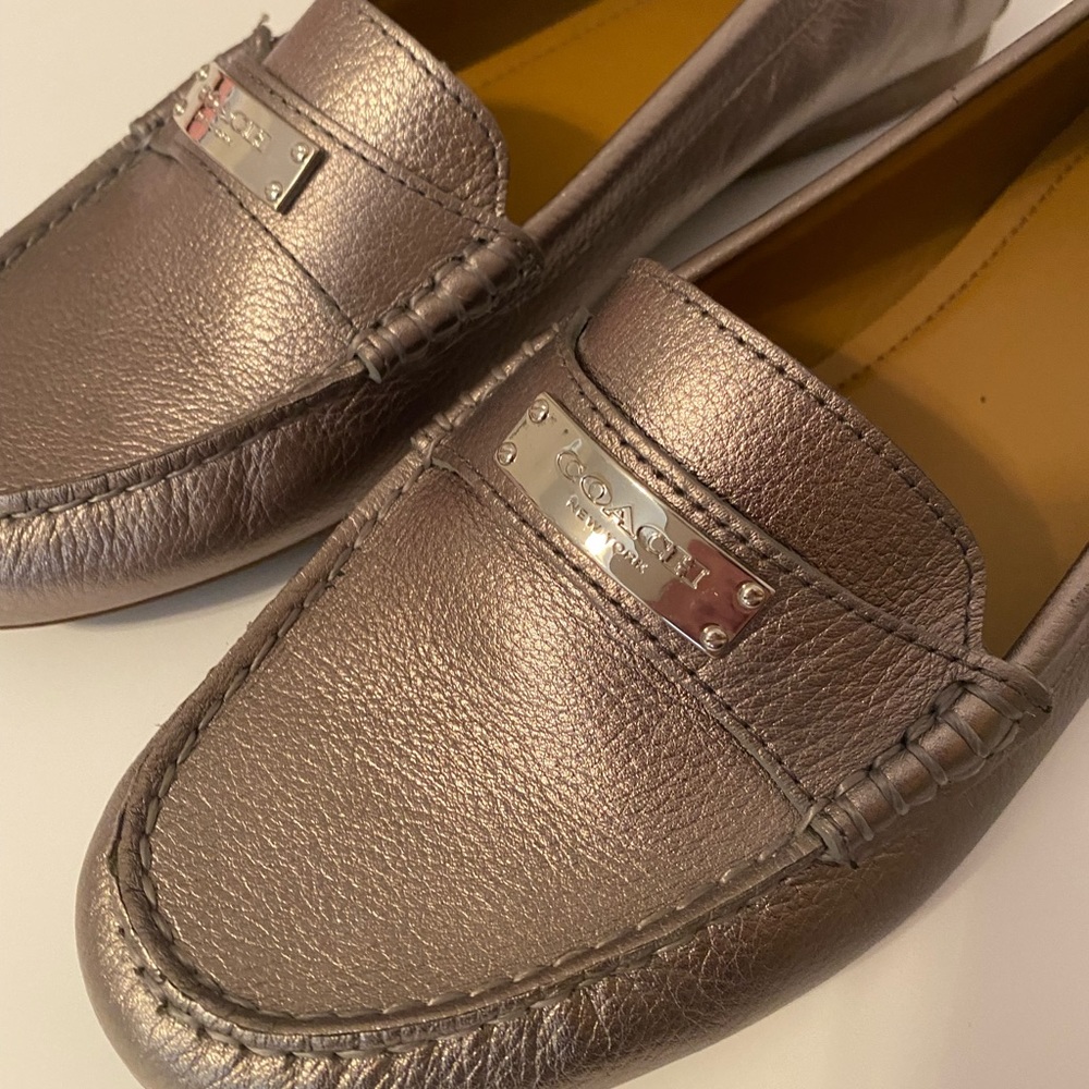 COACH “Fredrica Metallic” Silver Loafer